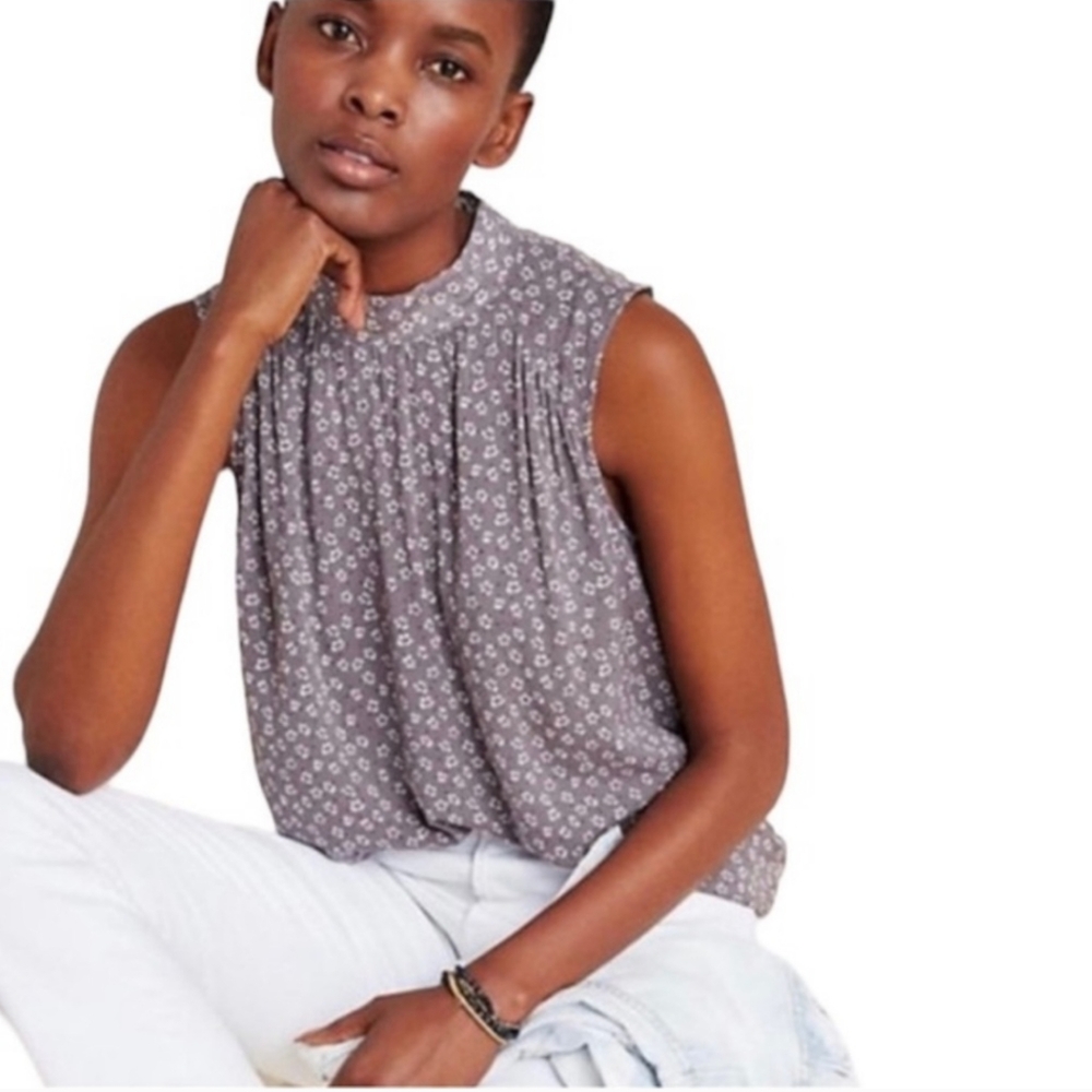 Anthropologie Cloth And Stone Liana sleeveless mock neck blouse - Mauve Floral